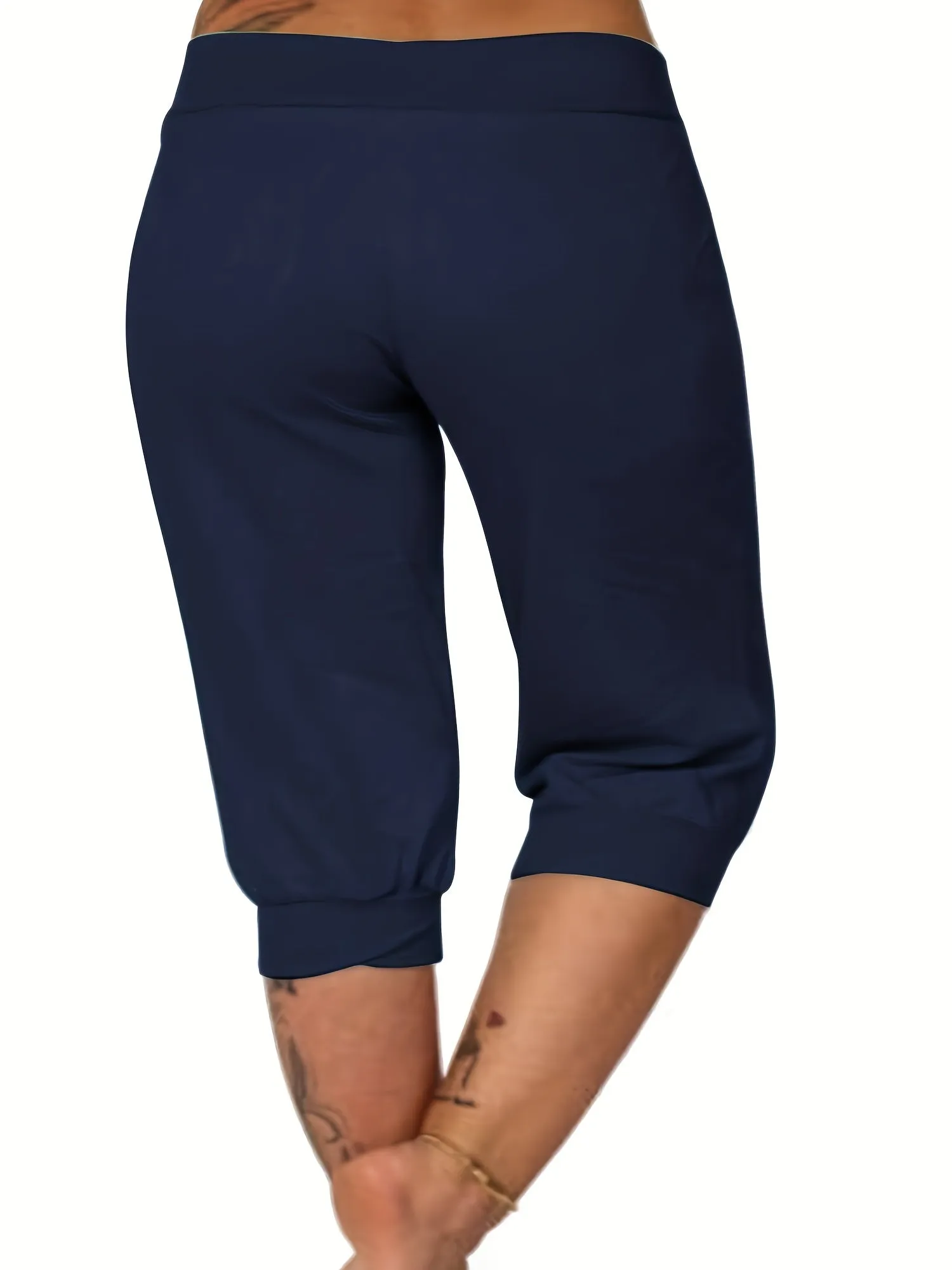 Women's Plus Size Solid Drawstring Capri Pants - Effortless Comfort for Casual Days