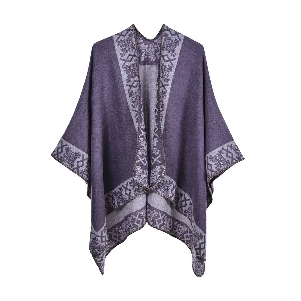 Women's reversible shawl vintage fashion jacquard split thickened warm cloak