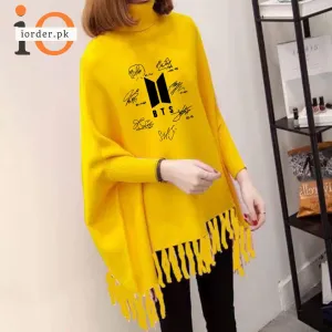 Yellow BTS Printed Poncho