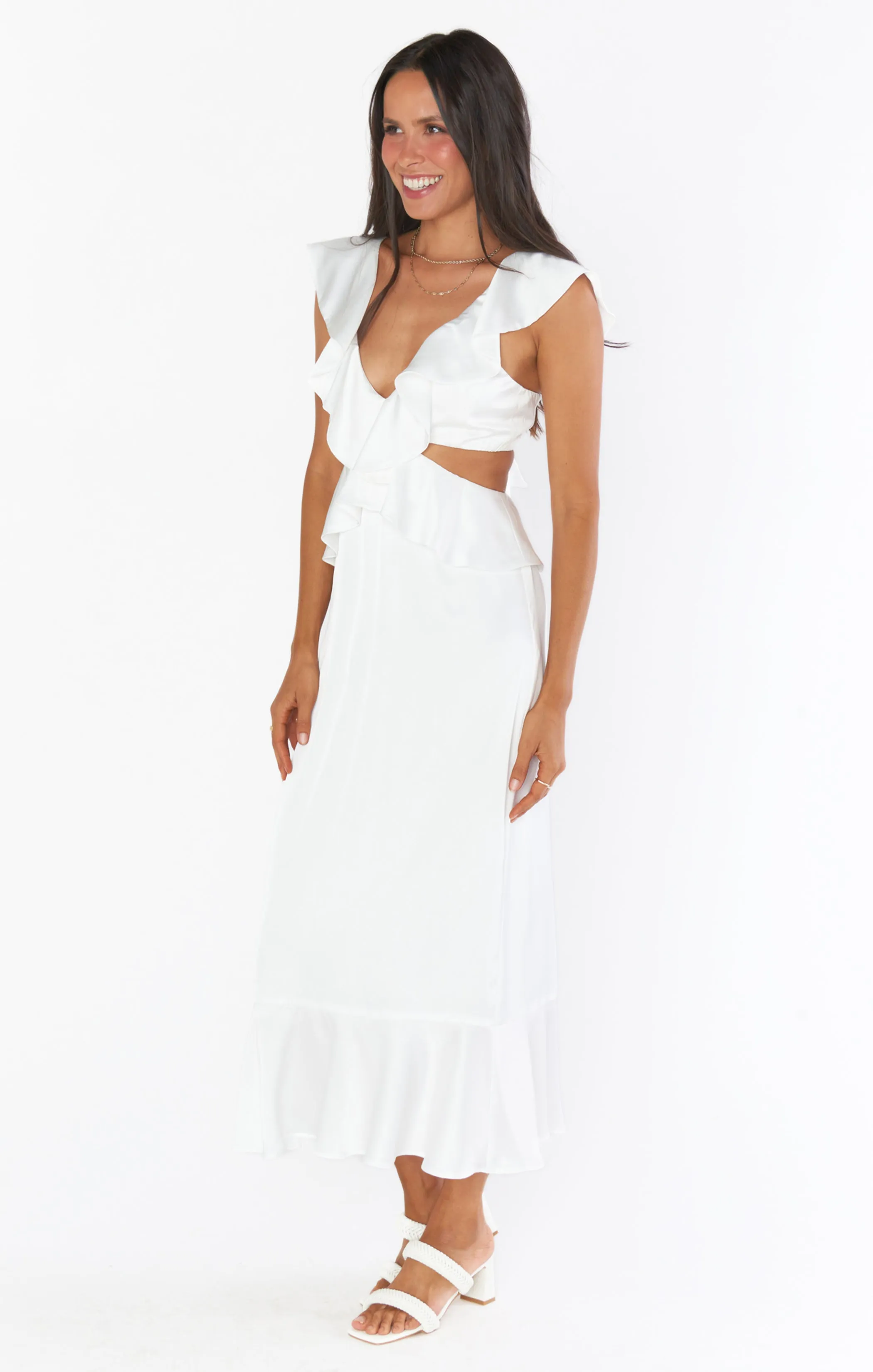 Zoey Midi Dress ~ Ivory Luxe Satin